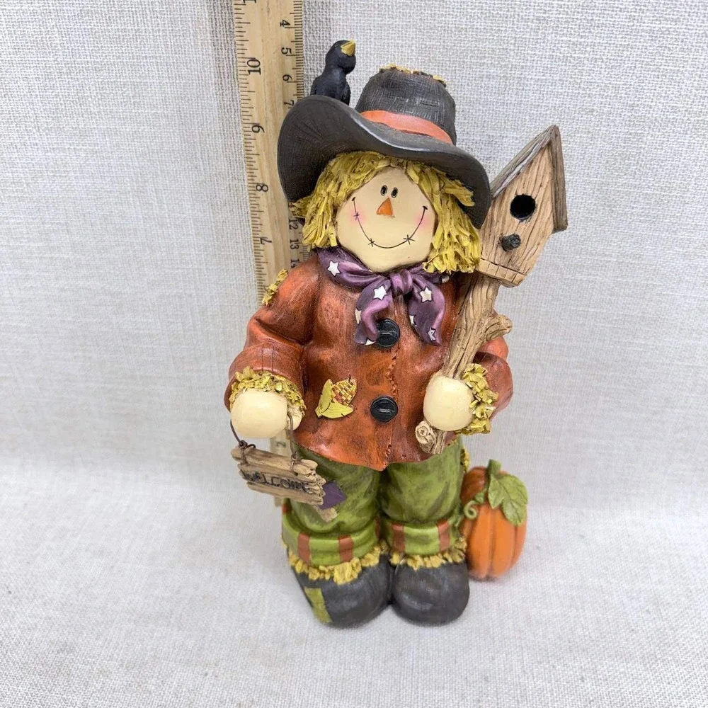 Harvest Scarecrow Figurine Fall Decor Welcome Sign Birdhouse Pumpkin 7.5 Inch